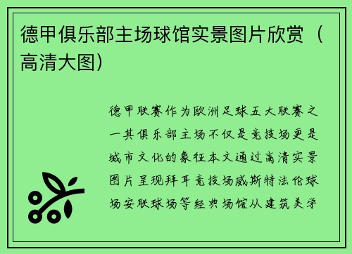德甲俱乐部主场球馆实景图片欣赏（高清大图）